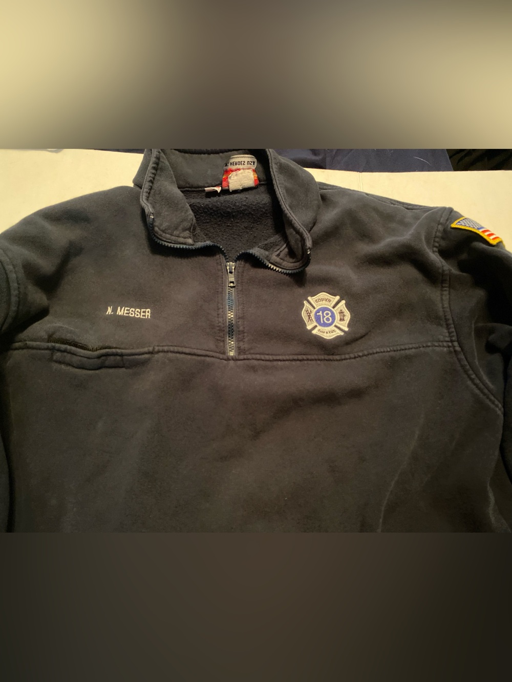 Half-Zip Pullover with Embroidered Firefighter Shield and US flag